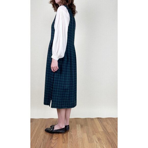Vintage Plaid Pinafore Midi Dress Fall Winter Preppy Cottage Cabincore 80s 90s - Picture 3 of 10
